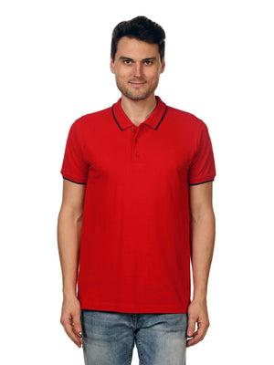Men Red Tipping Polo Neck T-shirt - A10104RD