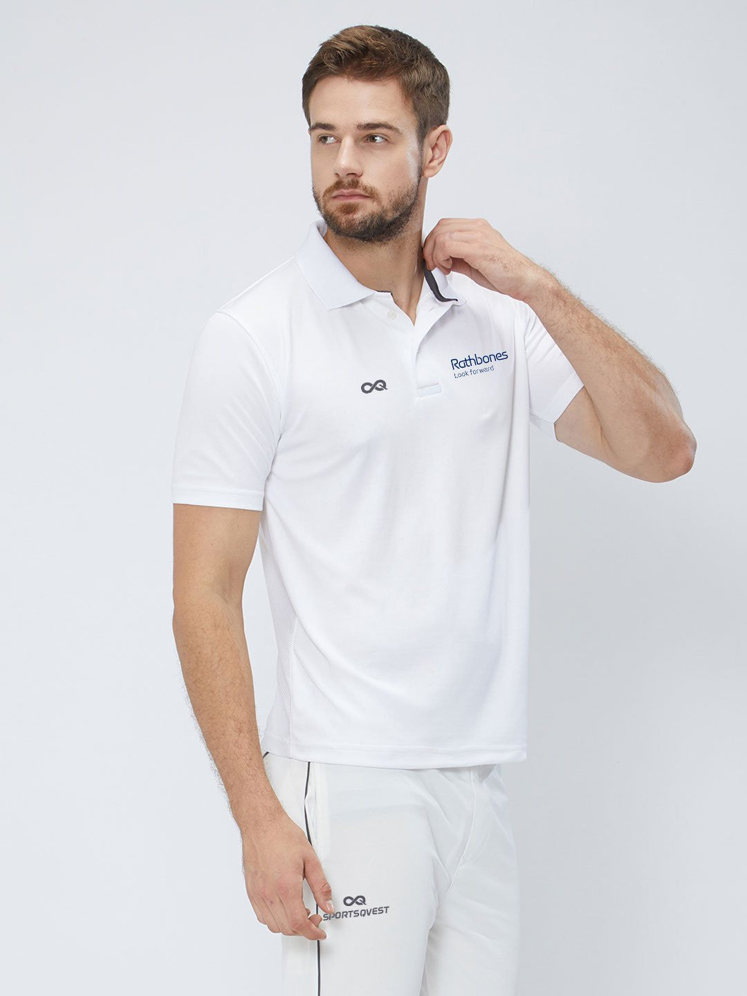 Men Cricket Whites 2-Way Stretch Solid Ribbed Collar Polo Jersey-A1008WH
