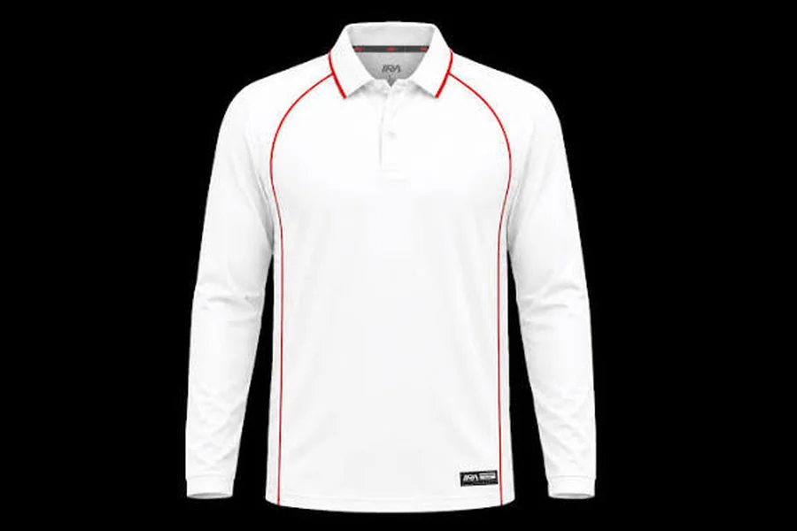 Customise Men Cricket Whites 2 Way Stretch with Black Piping Solid Polo Jersey 1909cwj
