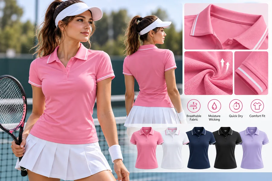 Womens Pink Tennis Polo